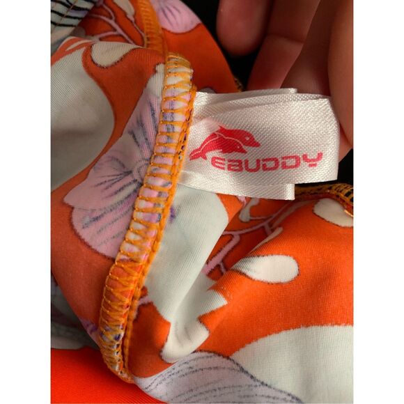 Ekouaer Womens One Piece Swimsuit Boy Leg Vintage Pin up Monokinis Orange Floral - Picture 2 of 8